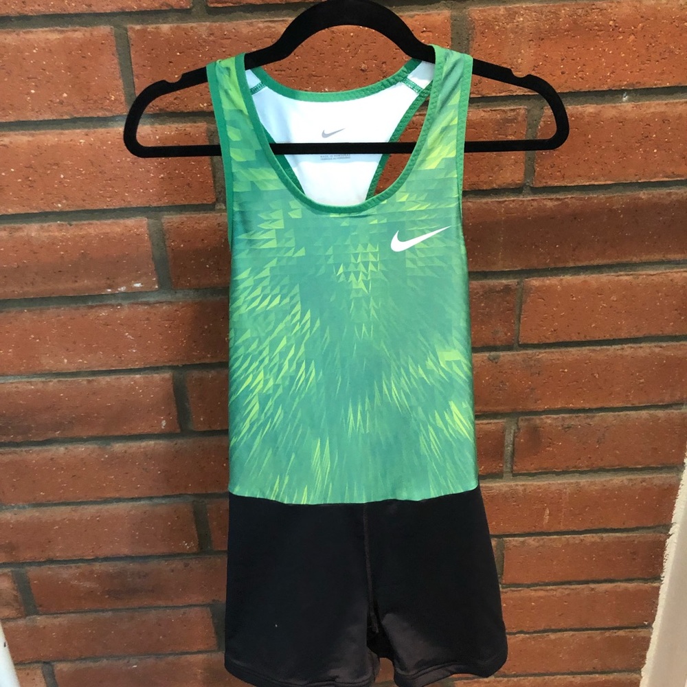 NIKE Womens M Green/Black Track Field Speedsuit Singlet Unitard 835985 377